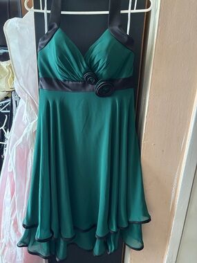 Alexia Designs Emerald Green and Black Halter Cocktail Dress